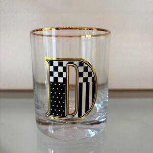 NEW MacKenzie-Childs Monogram Tumbler "D" with Gold Rim Chic Barware